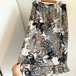 Vintage Y2K Skirt Dragon print Judy Logan Dark Fairy Whimsical Flounce L